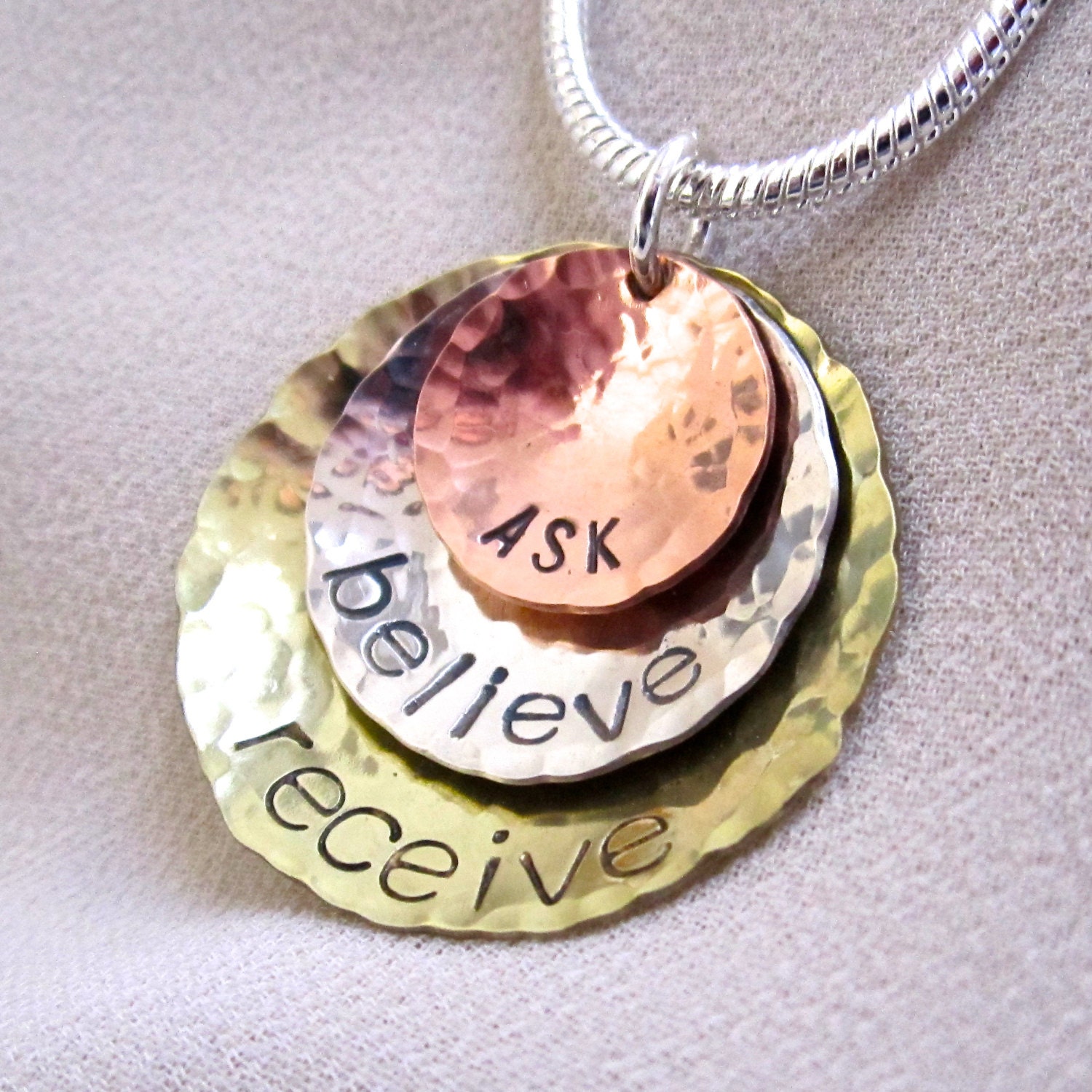 Law of Attraction Necklace - Inspirational Ask Believe Receive Pendant