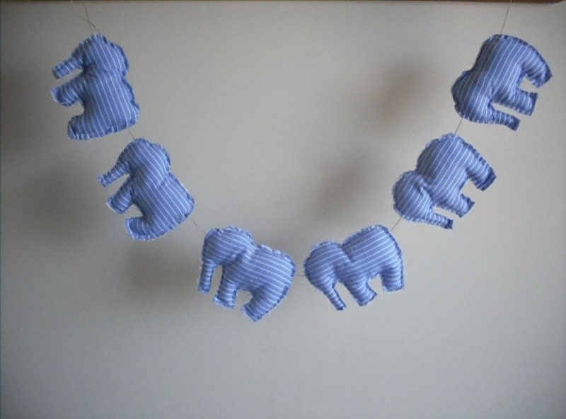 blue and white elephant garland- nursery decor - baby shower decor