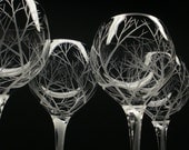 4 Red Wine Glasses . Hand Engraved . 'Reaching Branches' Outdoor Entertaining Glassware . Wedding Party Take 15% OFF At Checkout
