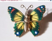 Summer Sale Vintage Metal Butterfly Pin brooch Yellow and Green