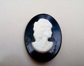 Summer Sale Vintage Lucite Cameo Brooch Pin Black and White