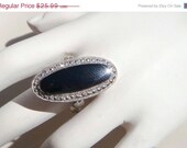 On Sale Vintage Art Deco Sterling Theda Onyx Ring Adjustable