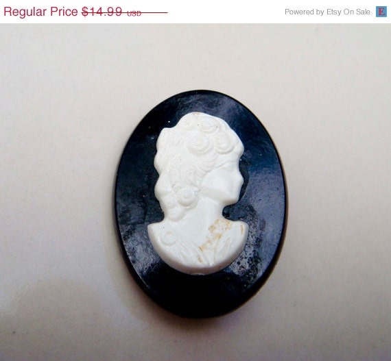 Summer Sale Vintage Lucite Cameo Brooch Pin Black and White