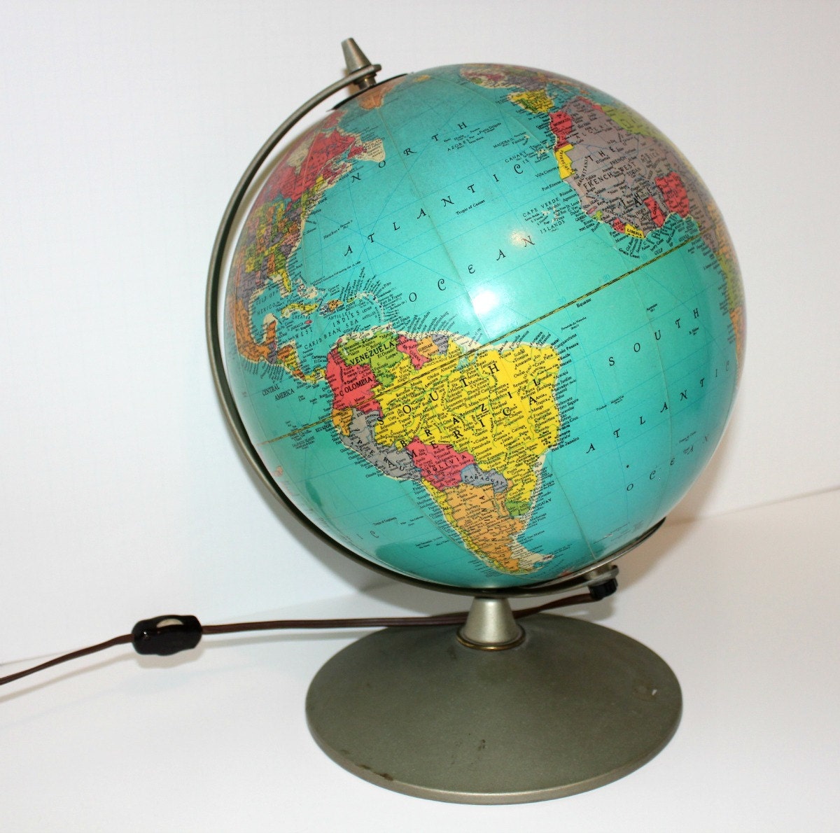 Vintage Replogle Library Globe Light Up Lighted World 10 Inch Desk 1956
