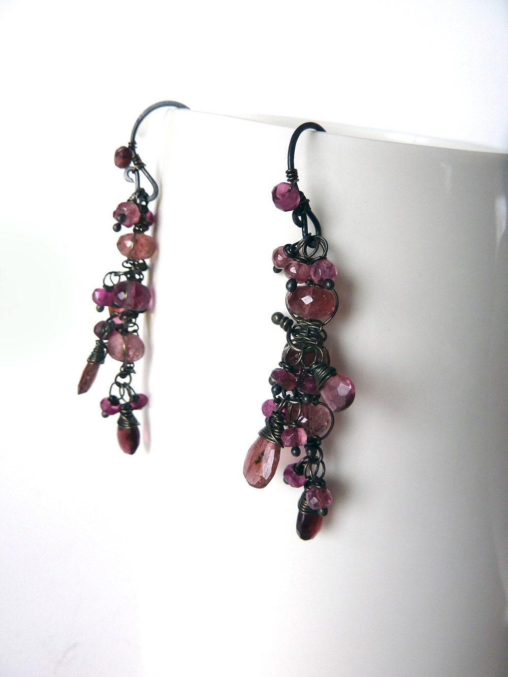 Pink Tourmaline Earrings -  Oxidized Sterling Silver - One of a Kind - Tagt