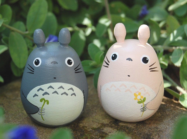2 Tototor Dolls pink and gray Studio Ghibli toy  Figurine  (Size L 4 6)