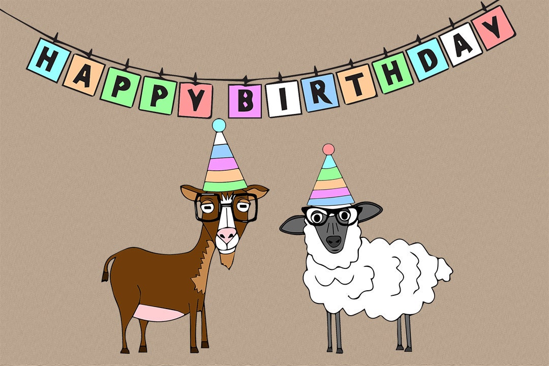 Animal Farm Hipster Happy Birthday Greeting Card 4x6