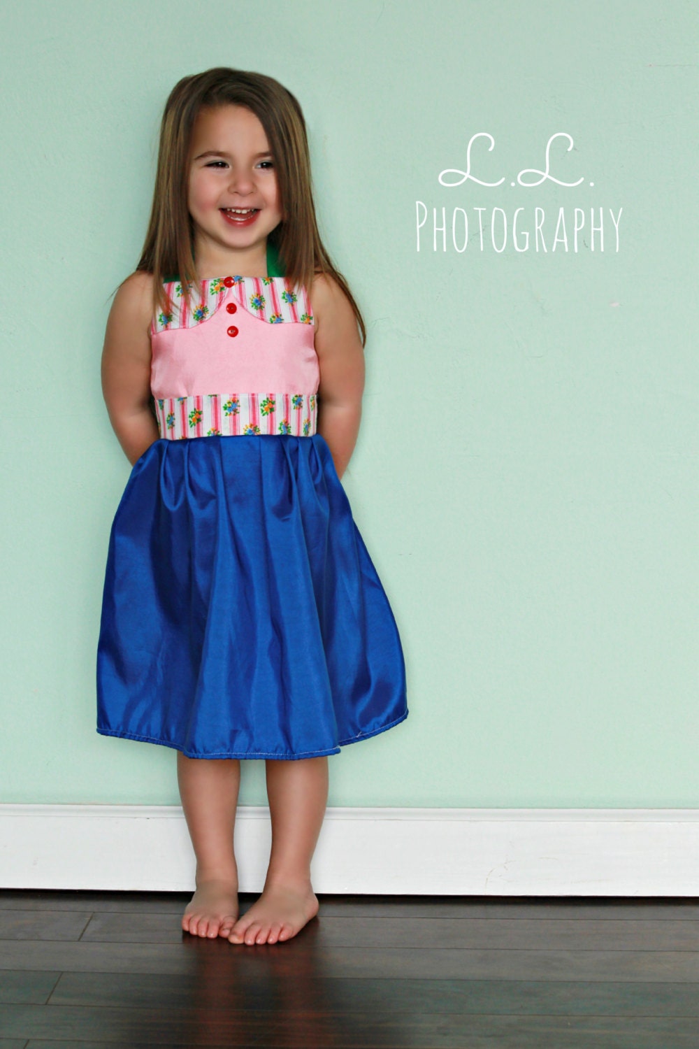 The Modern Princess Dress in Cobalt - Retro halter style dress - sizes 12/18mo, 18/24mo, 2T, 3T, 4T, 5/6, 7/8, 9/10
