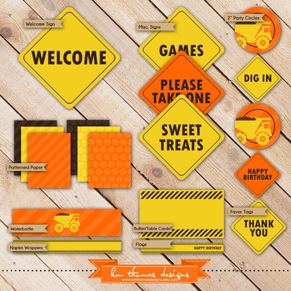 ESSENTIAL Construction Zone Collection...Party Printables...by KM Thomas Designs Il_570xn