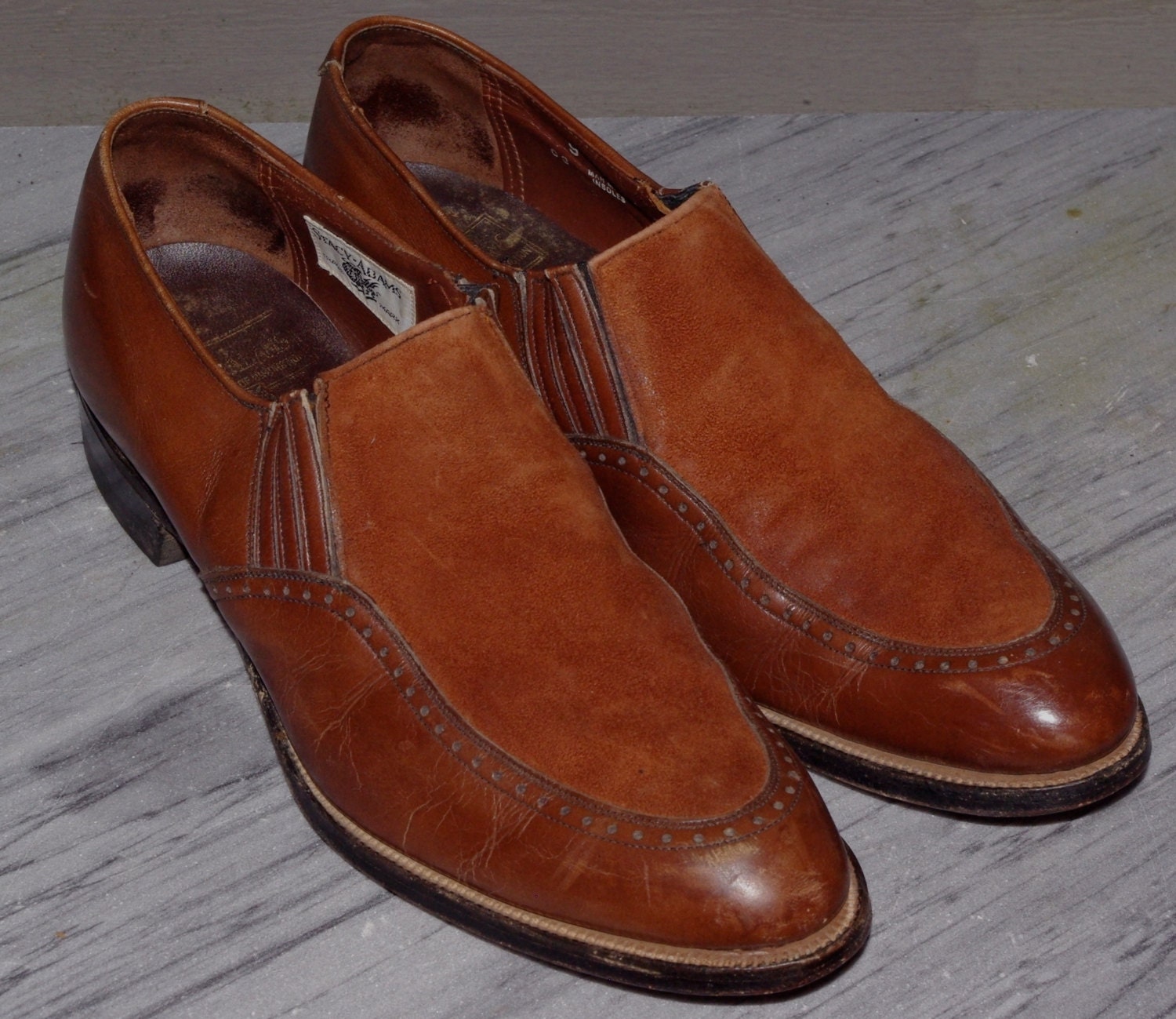 60s Amazing STACEY ADAMS Suede and leather Ankle Boots Brogue Slip ons Oxfords SIZE 9 D