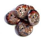 Handcrafted Black Gold Leaf Round Button Polymer Clay No.77