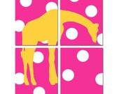 Modern Nursery Quad - Set of Four 8x10 Prints - Large Polka Dot GIraffe - Jungle, Safari, Animal Art - CHOOSE YOUR COLORS