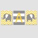 Elephant Nursery Trio - Set of Three 8x10 Prints - Chevron Elephants, Striped Custom Initial Monogram - Kids Wall Art - Choose Your Colors