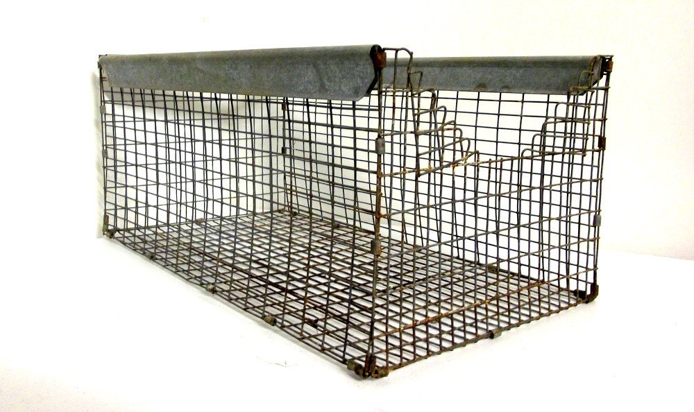 Vintage Industrial Wire Basket - Rusty Chic Home Decor - honeyblossomstudio