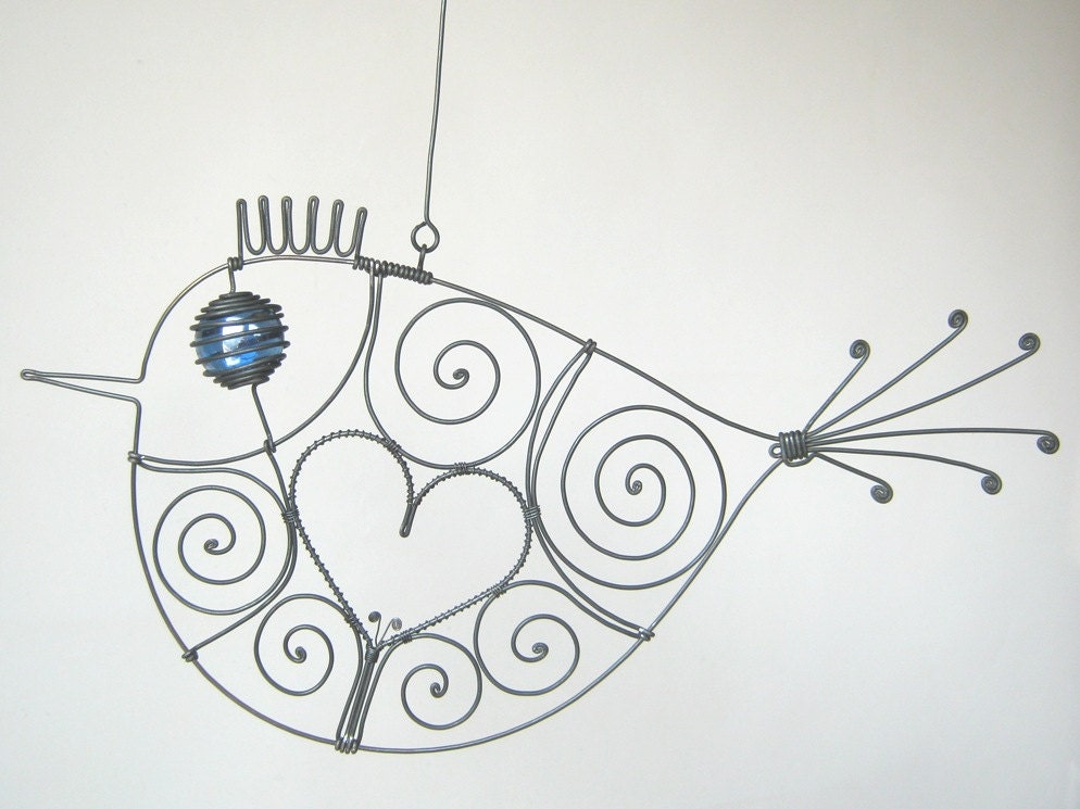 Love is Blue Wire Bird Sculpture