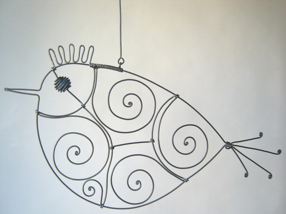 Blue - Eyed Wire Bird Sculpture