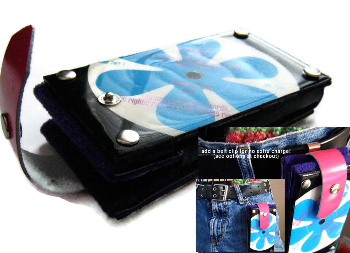 IPhone, cell phone, iPod case leather made from recyled record album with belt clip option