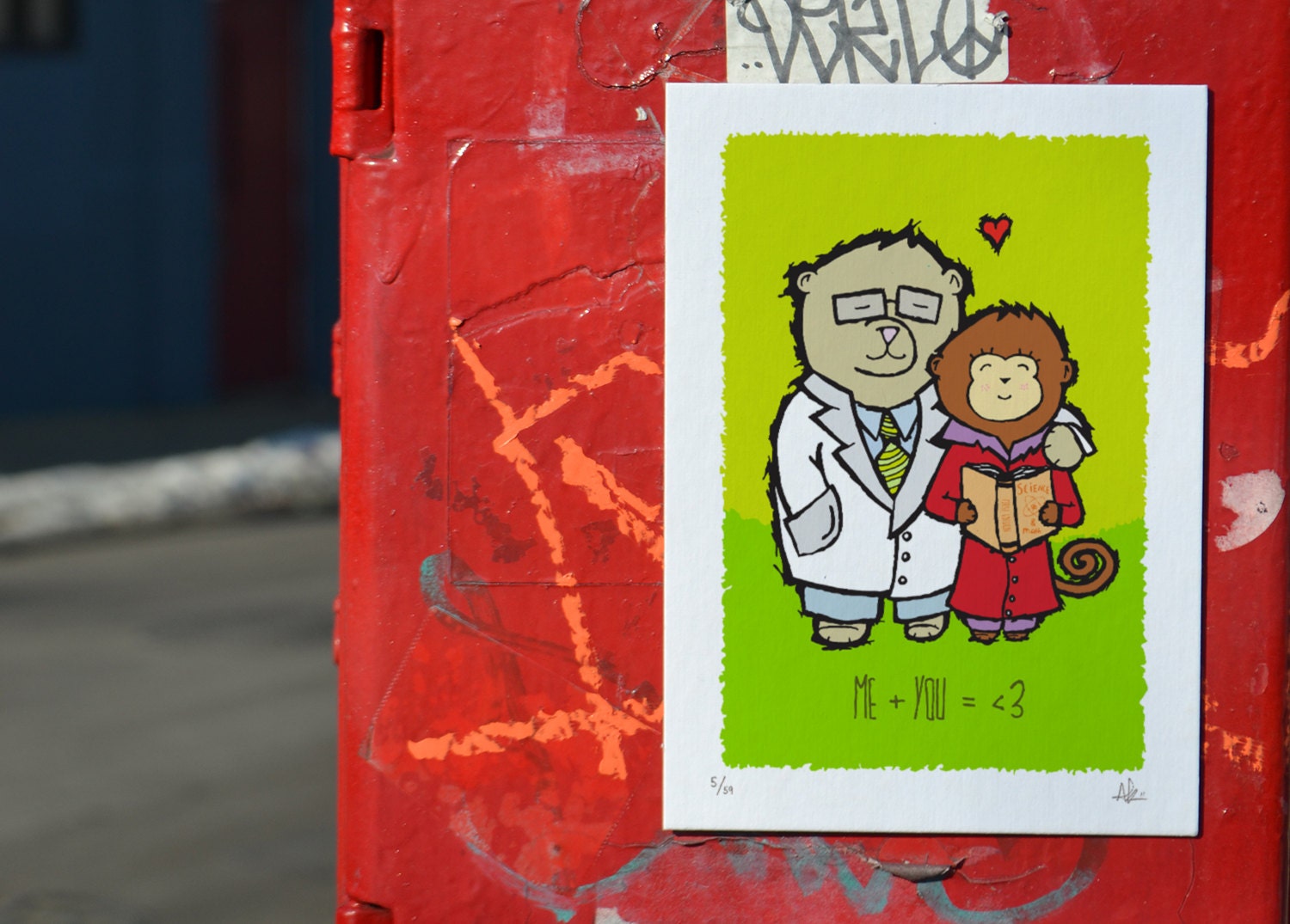 The science of love - Lab coat bear and cute monkey in love - Limited Edition Signed and Numbered 5x7 Giclée Illustration