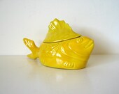 California Art Pottery Chicken of the Sea Tuna Baker, Yellow, Vintage