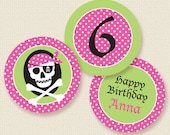 Pirate Skull Pink Cupcake Toppers or Party Circles Personalized Printable (Digital File) Il_170x135