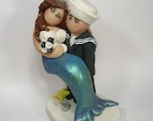 Mermaid and Sailor Wedding Cake Topper