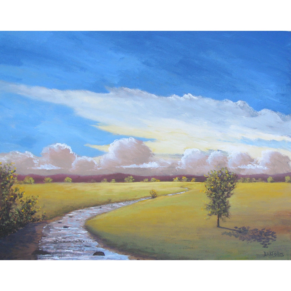 original acrylic landscape  Painting Sunset Sky Abstract Impressionism western tree art  24x30