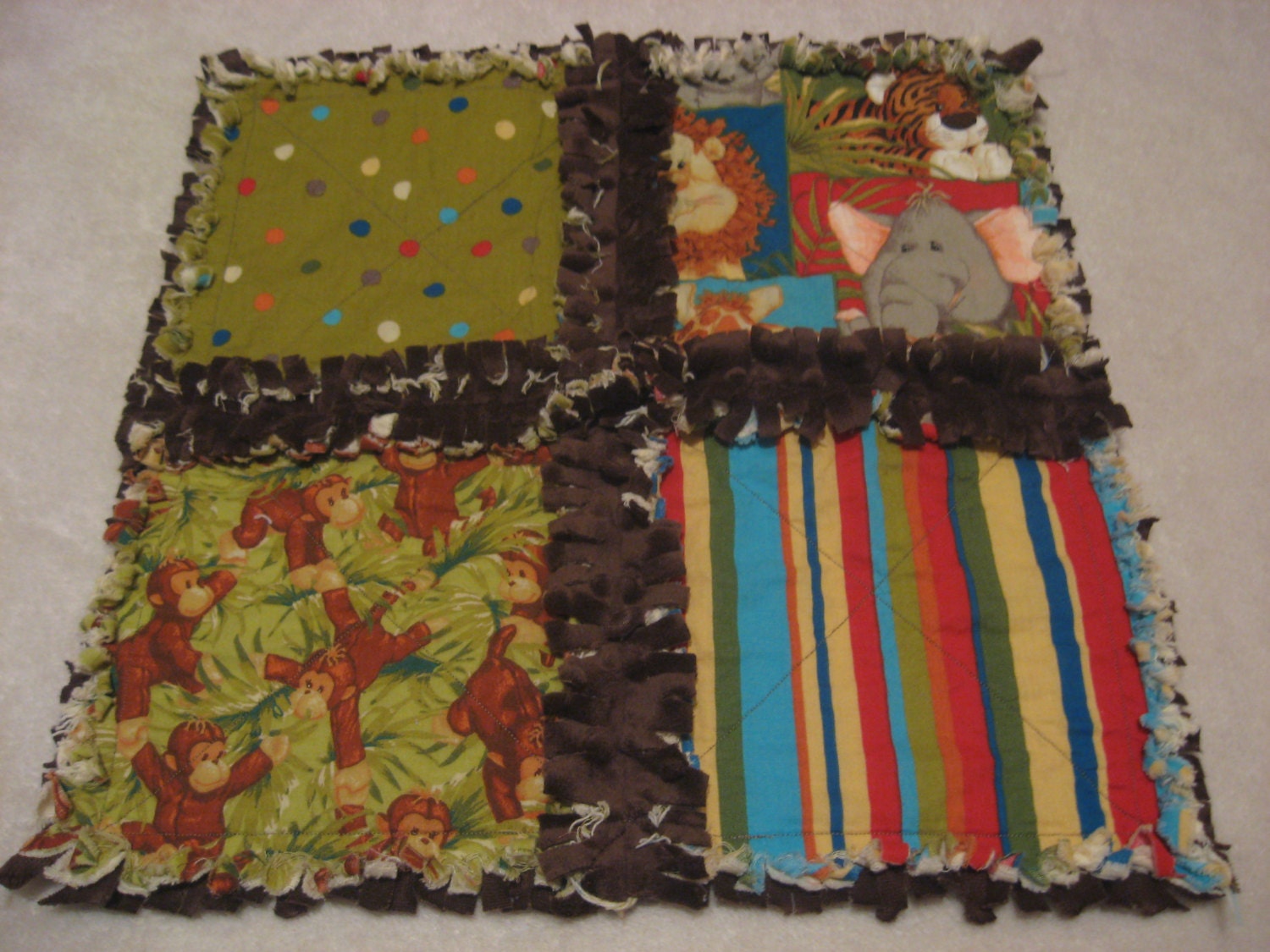 Baby Jungle Animal Baby Boy Mini Rag Quilt Security Blanket Burpie