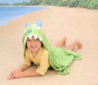 Personalized Yikes Twins Green Monster hooded towel