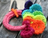 mini handheld electric rainbow, crocheted t-shirt yarn key ring toy for baby by yourmomdesigns (rts) roygbiv montessori play