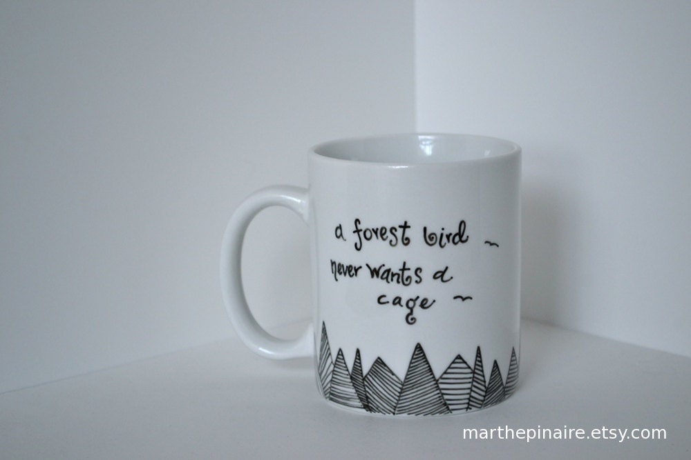 a forest bird hand painted mug