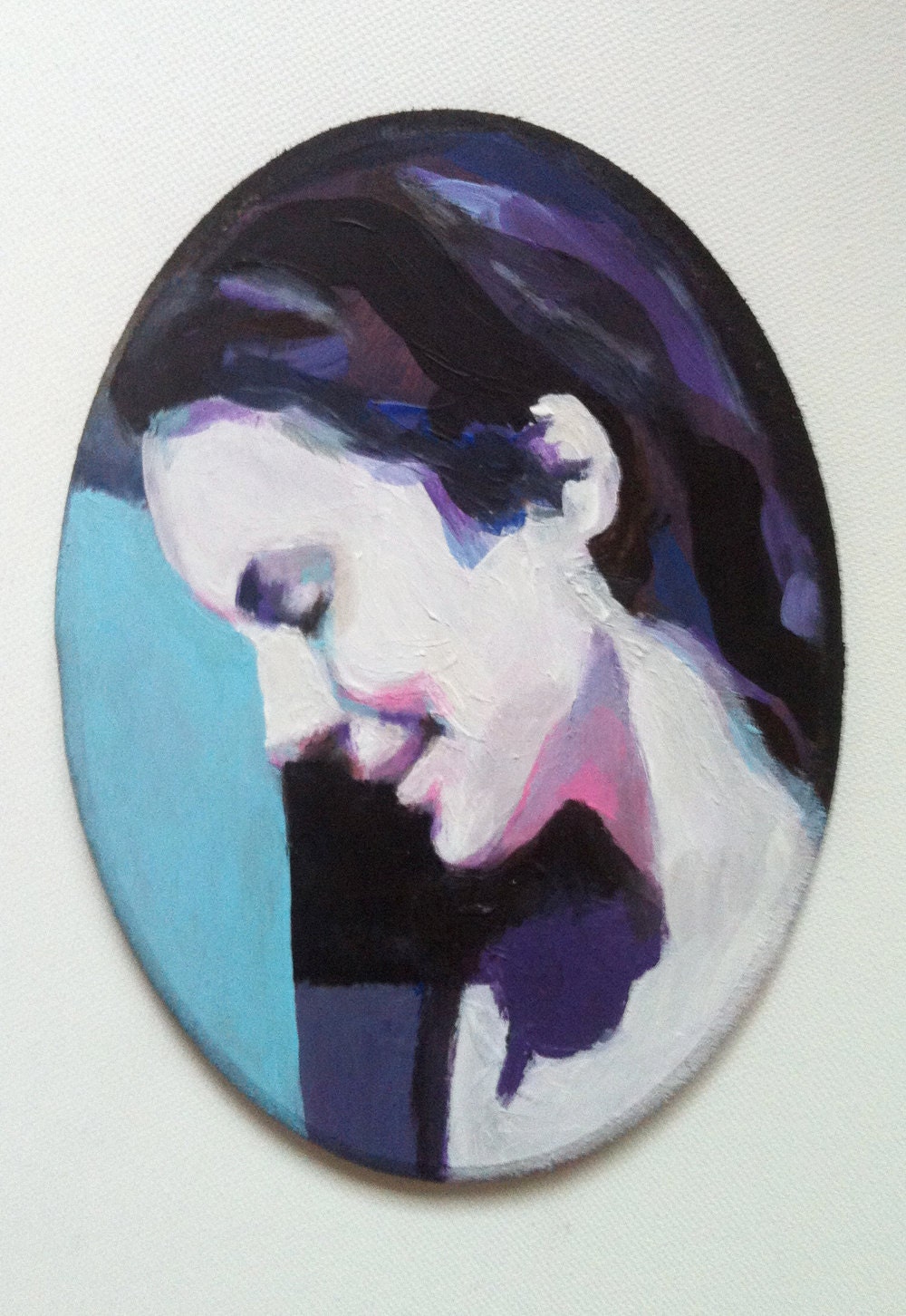 Lola / vintage lady / original acrylic painting on ellipse  shaped mdf / girl illustration