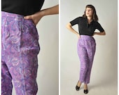 Vintage 1960s Pants - Purple Paisley Mary Tyler Moore Cigarette Pants