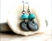 Turquoise, Verdigris Rustic Coin - Stone Earrings -Quiet- December Birthstone - Jewelry