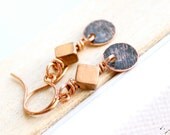 Black Patina Textured Copper Round Disk - Patina Earrings -Diamond Minimalist Jewellery