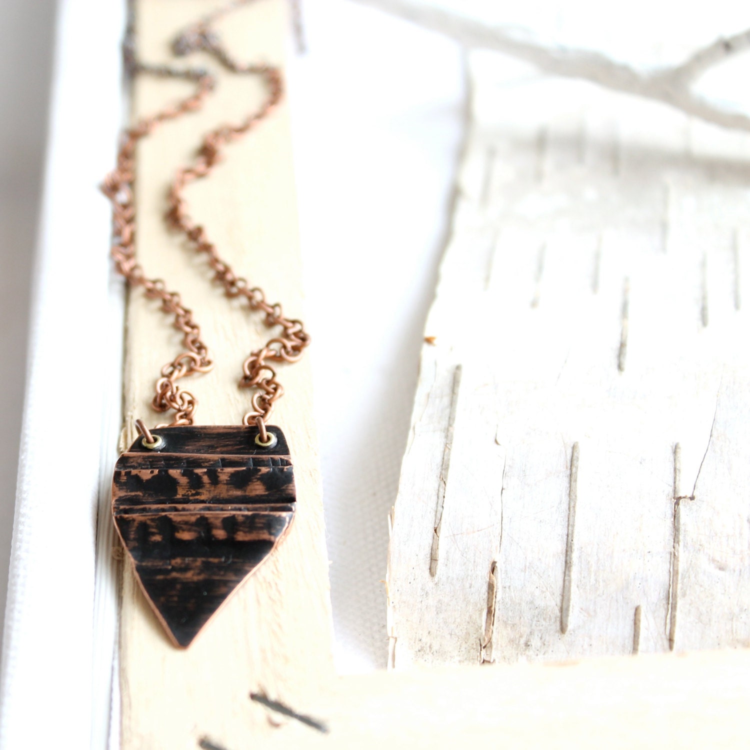 Black Fold Formed Point Pendant - Patina Necklace - Rustic Dark Tribal Arrow Metalwork Jewellery