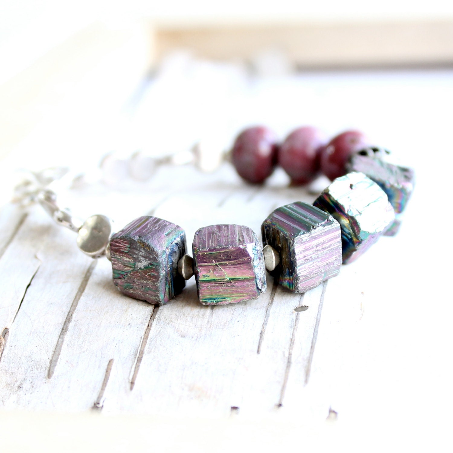 Titanium Pyrite, Ceramic, Sterling Silver -Stone Bracelet -Handmade Spring Summer Jewellery