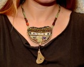 Winter Escape - boehemian felted wool jewelry with textile and driftwood - made from repurposed and upcycled fiber