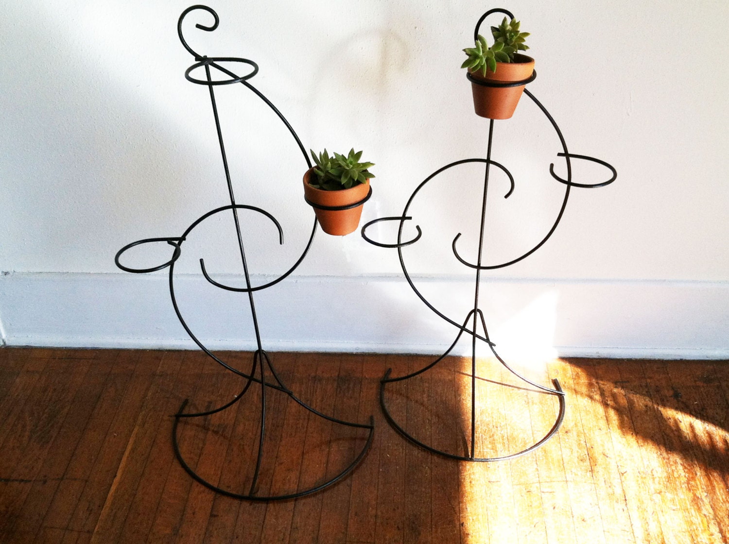 Pair of Vintage Metal Wire Plant Stands