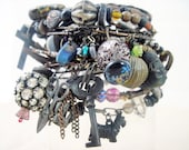 The Past. Tribal Gypsy Assemblage Bangle Stack in Black and Darks.