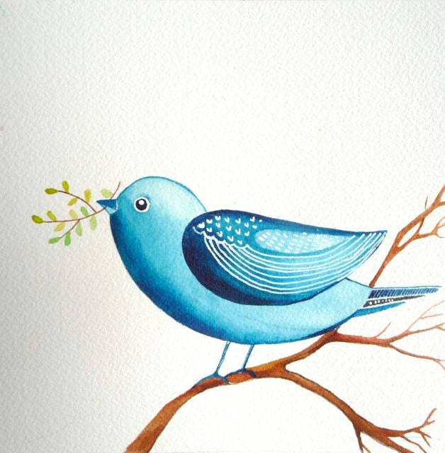 Blue Bird / Nature / Print from Original Watercolor Painting by Elina Lorenz / Wall Art  / collectable art