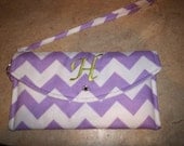 Monogrammed Lavendar and White Chevron Wristlet Clutch