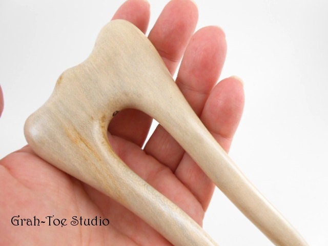 Hair Fork Spalted Holly Wood Mermaids Tail Grahtoe Handmade Art