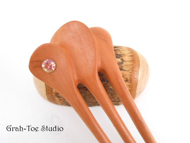 Pear Wood mini  Jugendstil  large Crystal Hair forks Grahtoe studio