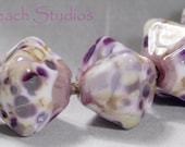 African Violets  Crystal Handmade Glass Lampwork Beads (7 Count) by Pink Beach Studios - SRA (D30)