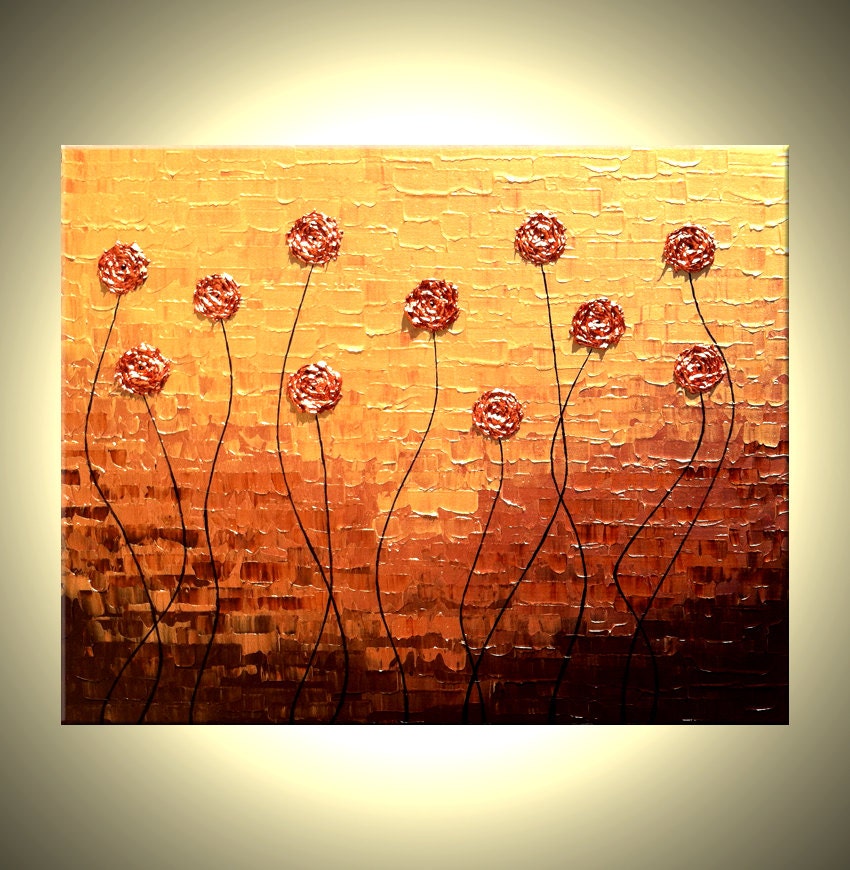 Original Roses Painting Impasto Metallic Red Rose Flowers Painting Textured Blossom Art by Lafferty, 24X30