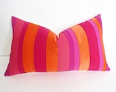 Vibrant Neon Color Band Pillow, Eclectic Dorm Decor in Red Pink Orange, Color Block, Striped Throw Cushion Covers, Unique, Lumbar 12x20
