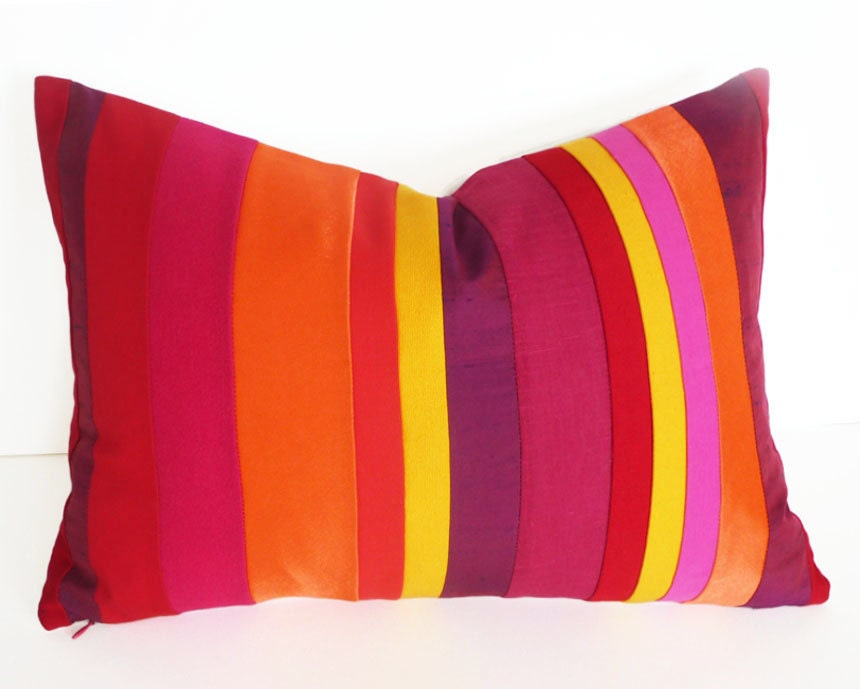 Neon Bright Pillows, Vibrant Colorful Throw Pillows, NEW, Neon Color Block Cushion Cover, Stripes, Striped, Boho Chic, Oblong Lumbar  14x20