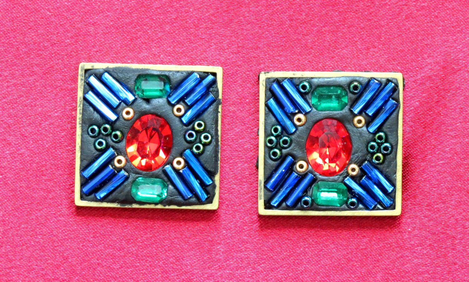 Swarovski and beaded Crystal Clay Mosaic Tiles / Cabs Unique
