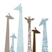 giraffes giclée print. 8X10. blue & brown.