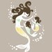 mermaid mother & twin girls. taupe gray, yellow, mint, brunette. 8X10" giclee print on fine art paper. mothers day gift.